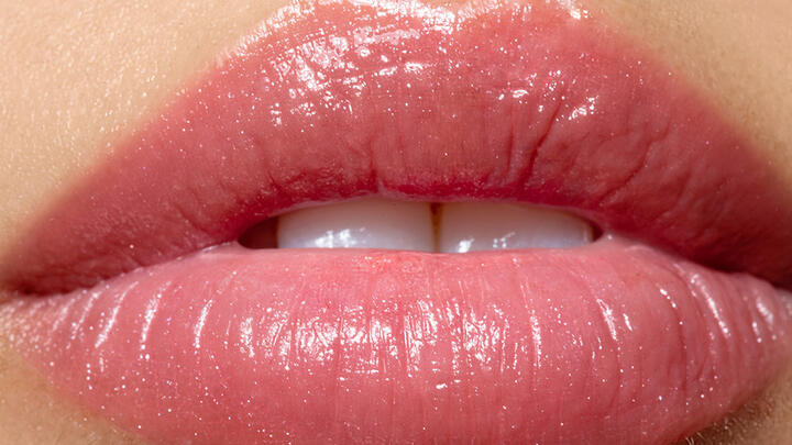 Closeup of plump female lips